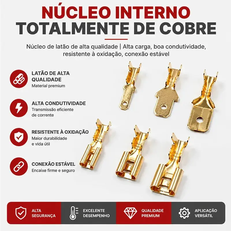 Kit 135 Terminal Faston Conector Elétrico com Capa Isolante Dourado Conectores para Fios Automotivo Moto Eletrônica thumbnail 4