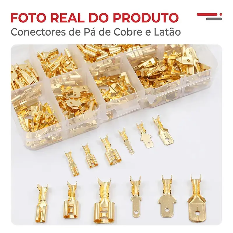 Kit 135 Terminal Faston Conector Elétrico com Capa Isolante Dourado Conectores para Fios Automotivo Moto Eletrônica thumbnail 7