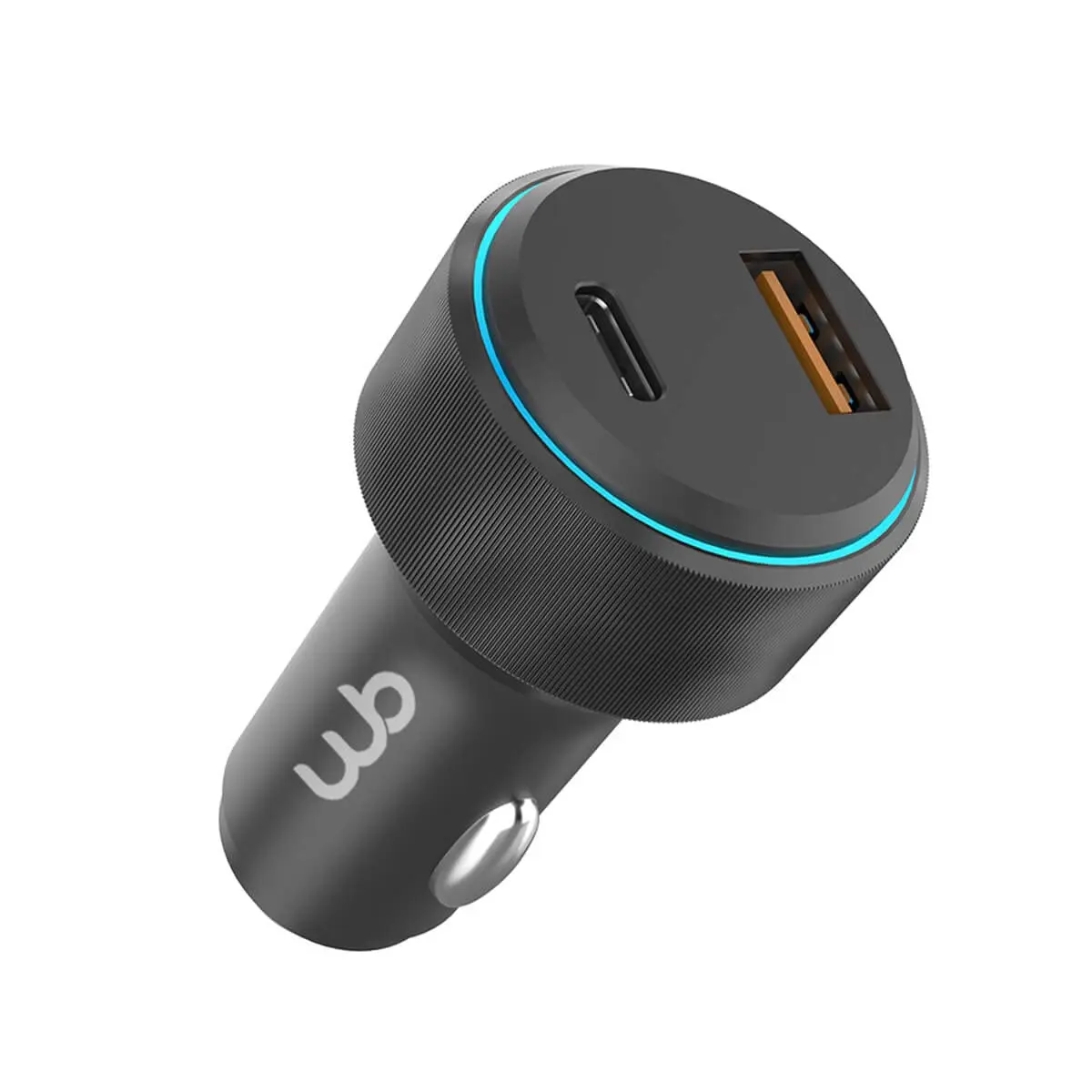 WB Carregador USB-C e USB-A rápido Veicular com duas entradas 48W, Preto