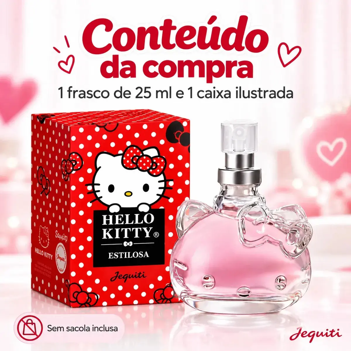 Perfume Hello Kitty Estilosa Jequiti 25ml Desodorante Colônia Feminina Frutal Romântica Frasco de Vidro com Spray Embalagem Compacta para a Bolsa e o Uso Diário thumbnail 4