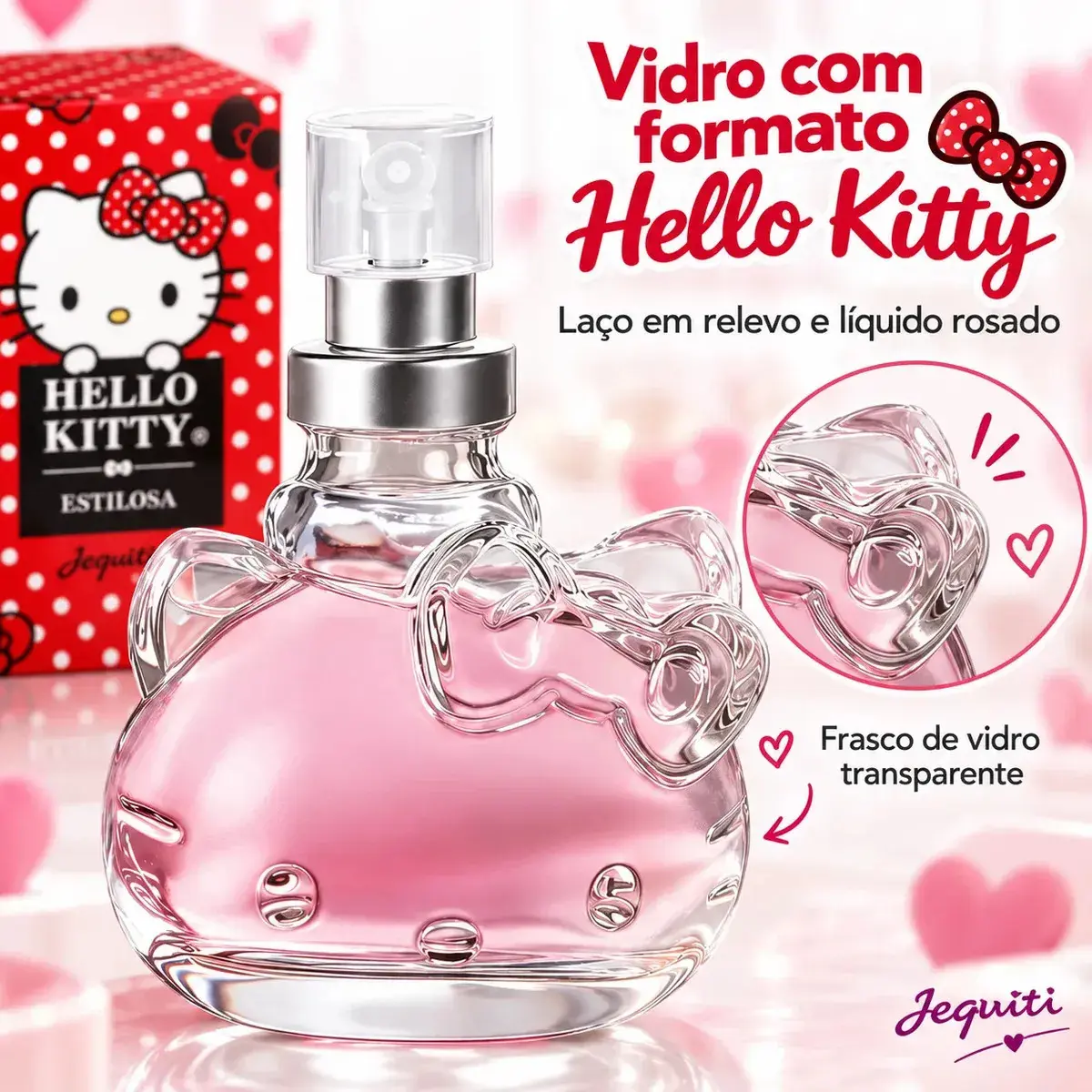 Perfume Hello Kitty Estilosa Jequiti 25ml Desodorante Colônia Feminina Frutal Romântica Frasco de Vidro com Spray Embalagem Compacta para a Bolsa e o Uso Diário thumbnail 6