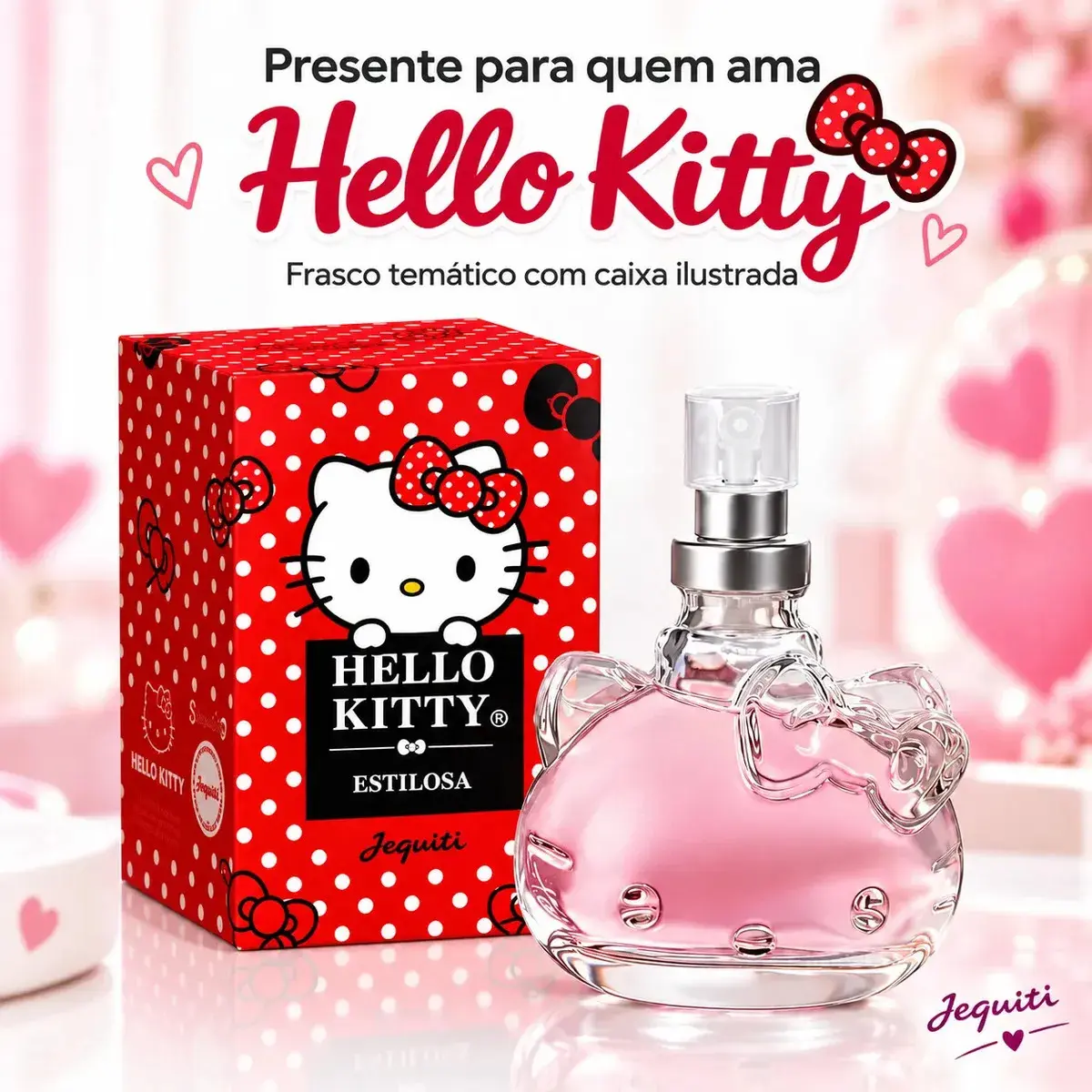 Perfume Hello Kitty Estilosa Jequiti 25ml Desodorante Colônia Feminina Frutal Romântica Frasco de Vidro com Spray Embalagem Compacta para a Bolsa e o Uso Diário thumbnail 10