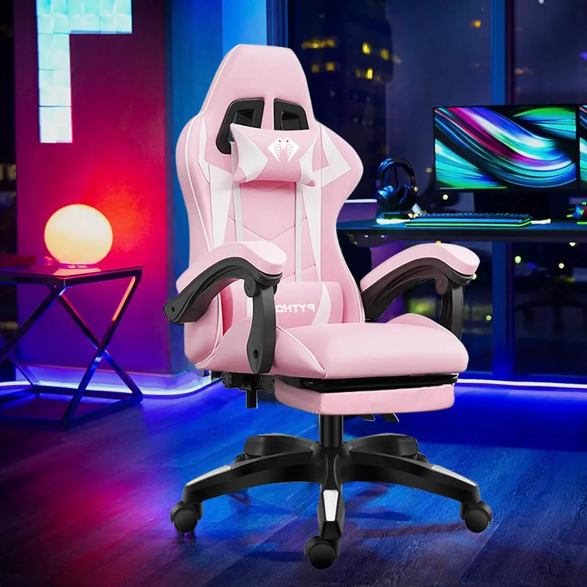 Cadeira Ergonomica Gamer Com Apoio Para Os Pés（Rosa) - 1