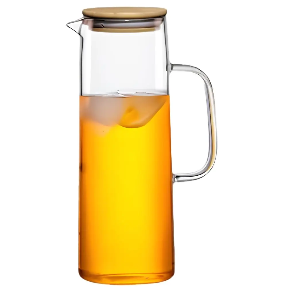 Jarra de Vidro com Tampa de Bambu, 1200ml | Hermética, Design Moderno e Elegante, Resistente ao Calor e Frio com Alça, Ideal para Água, Suco, Café Gelado, Chá