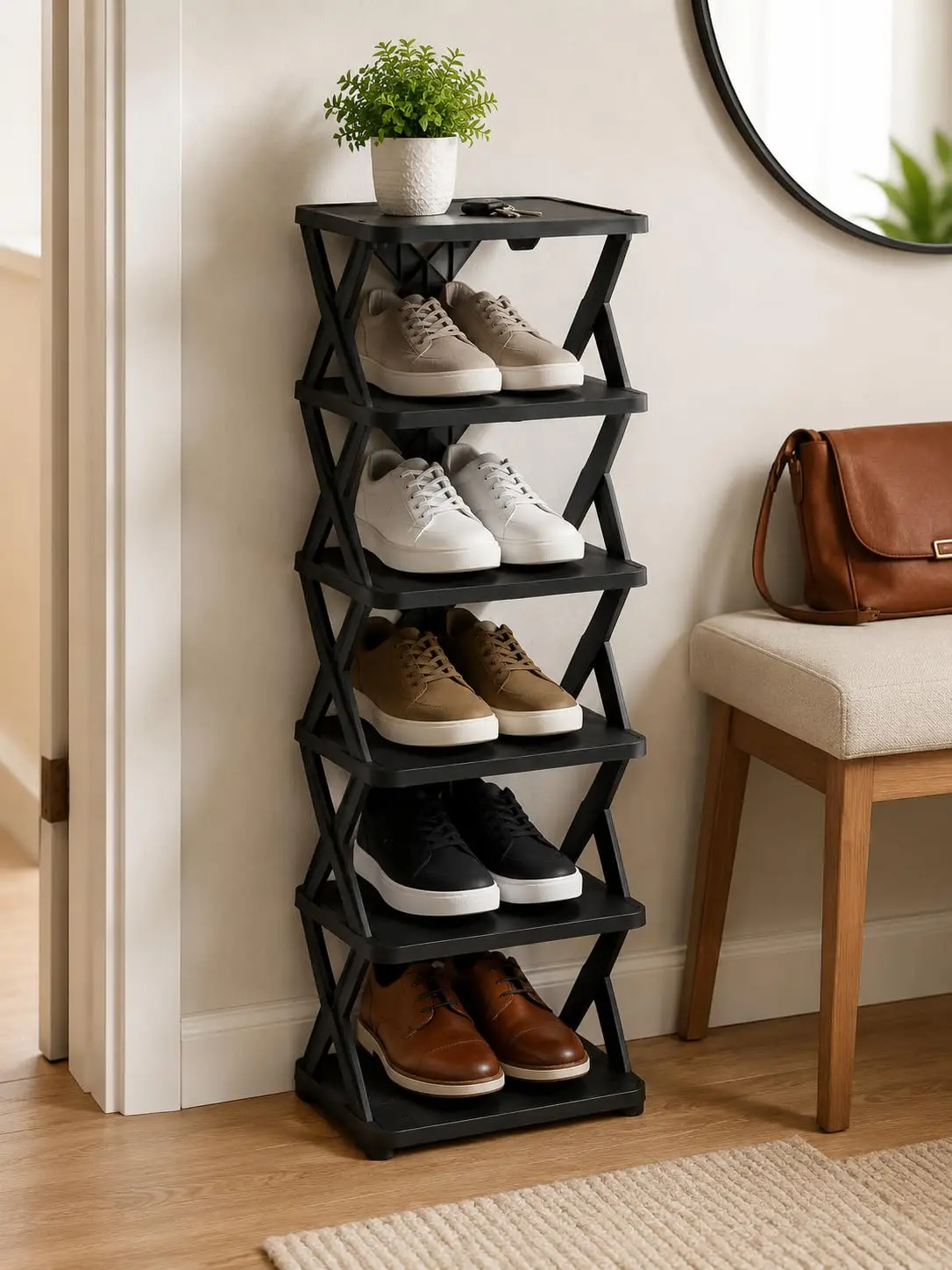 Sapateira Vertical 6 Prateleiras para 18 Pares de Sapatos 84cm Preta Slim
