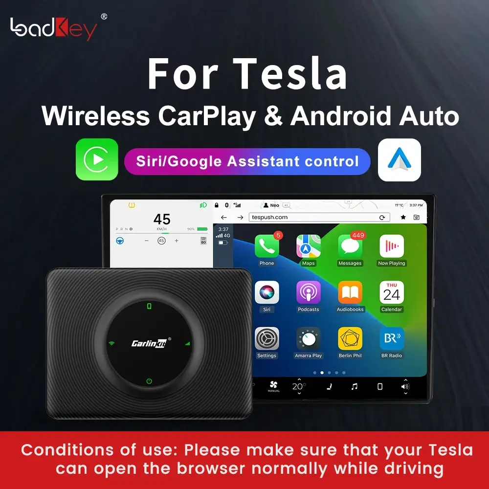 CarlinKit CarPlay Sem Fio Android Auto Para Tesla Modelo 3 Modelo X Y Modelo S Auto Connect Siri Assistente de Voz Spotify Waze 5G BT