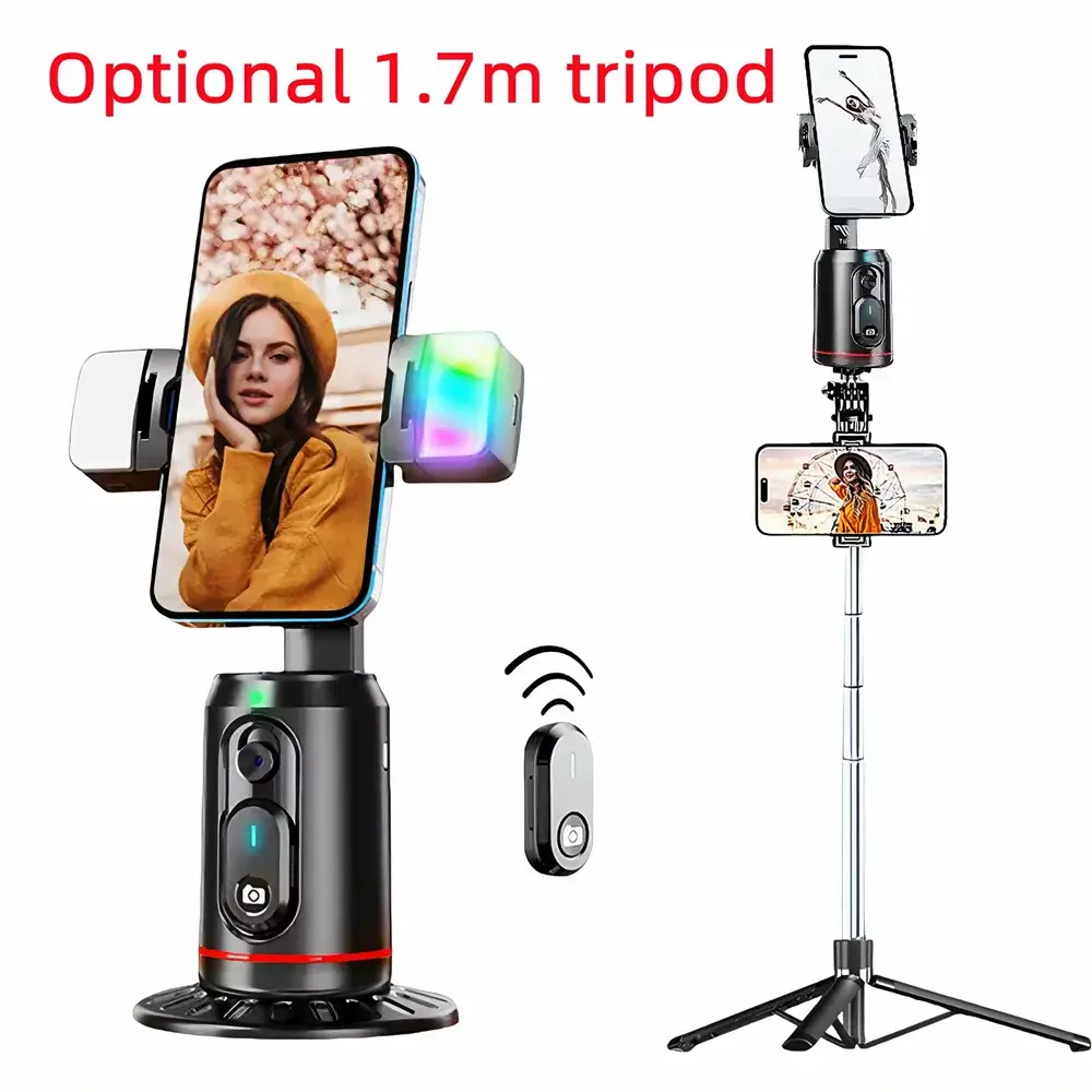 FANGTUOSI 360 ° Estabilizador de Gimbal Rotativo, Tripé, Bastão de Selfie, Suporte de Mesa com Rastreamento Facial, Controle Remoto Bluetooth e Suporte para Luz