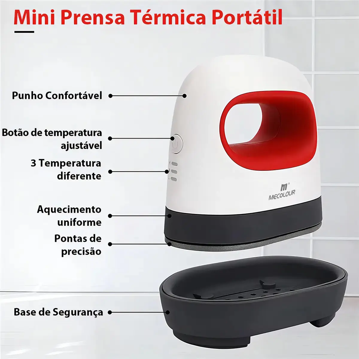 Mini Prensa Térmica Portátil Sublimação Transfer Vermelho Mecolour thumbnail 2