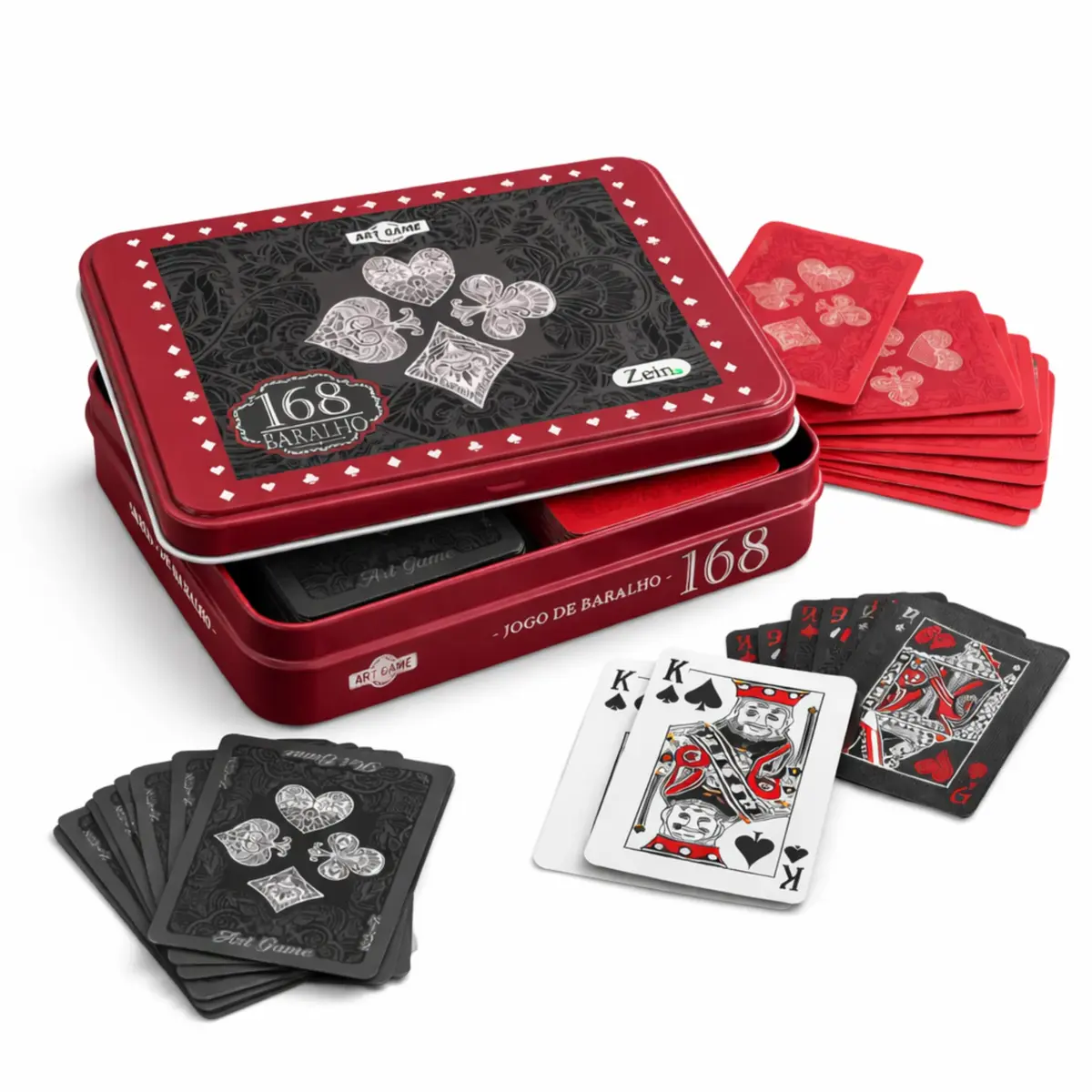 Baralho Plastificado 108 Cartas com Estojo de Metal para Poker e Truco | Cartas Flexíveis, Estojo Premium de Metal, Ideal para Poker, Truco e Jogos, Ideal Para Jogar na Piscina Praia