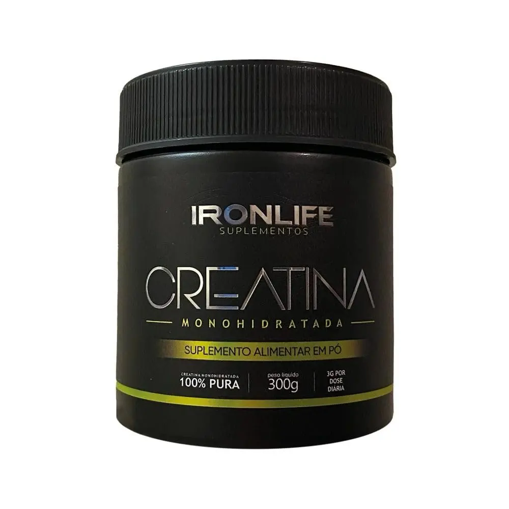 Creatina Monohidratada Iron Life, Pura, Sem Sabor, 300g | Para Atletas e Musculação, Rápida Absorção, Eficiente, Sem Glúten