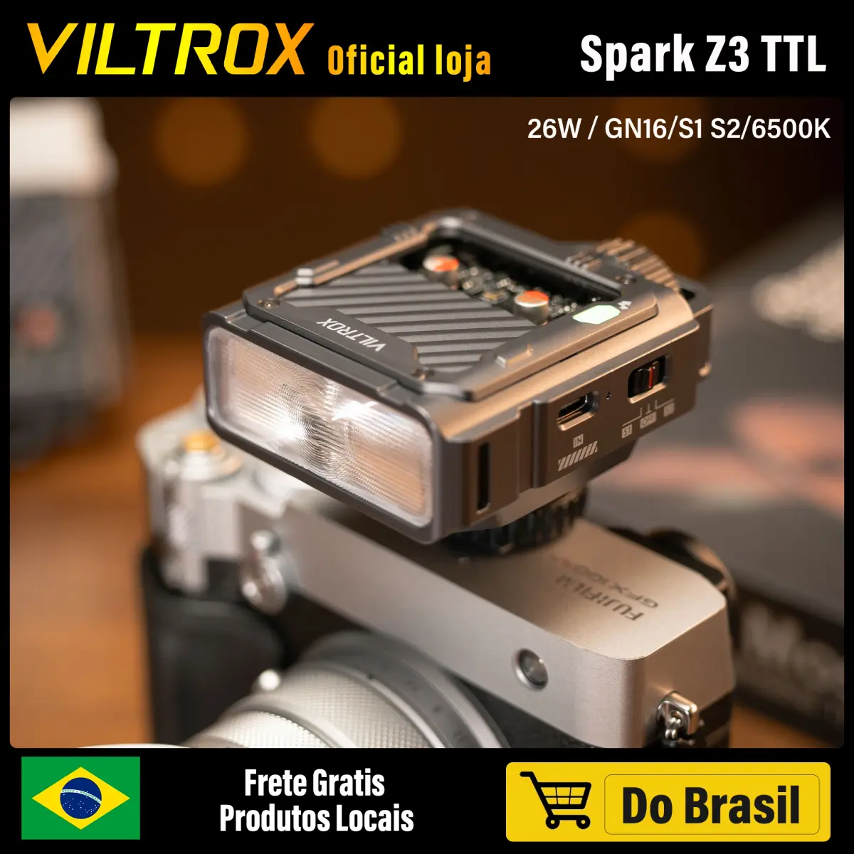 Viltrox Z3 Flash TTL Viltrox Spark Z3 para Câmera com Porta de Carregamento Rápido e Luz LED Portátil para Câmeras DSLR Canon, Nikon, Sony, Fujifilm