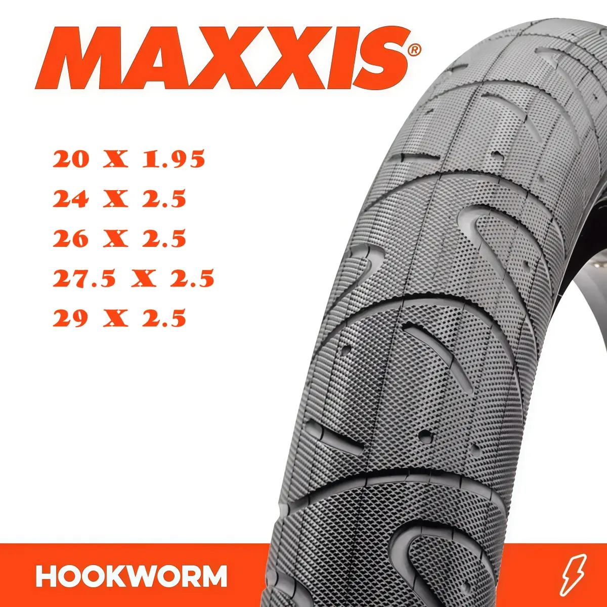 Pneu de Bicicleta MAXXIS Hookworm 26 x 2.5 BMX com Talão de Arame para Street, Park, Vert, Flatland – Tamanhos 20, 24, 26, 27.5, 29 polegadas/tubo - 1