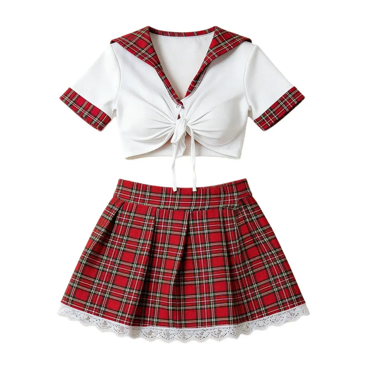 Lingerie Sexy Vermelha para Mulheres, Roupa Íntima Erótica, Fantasia de Estudante, Uniforme de Cosplay, Babydoll - 1