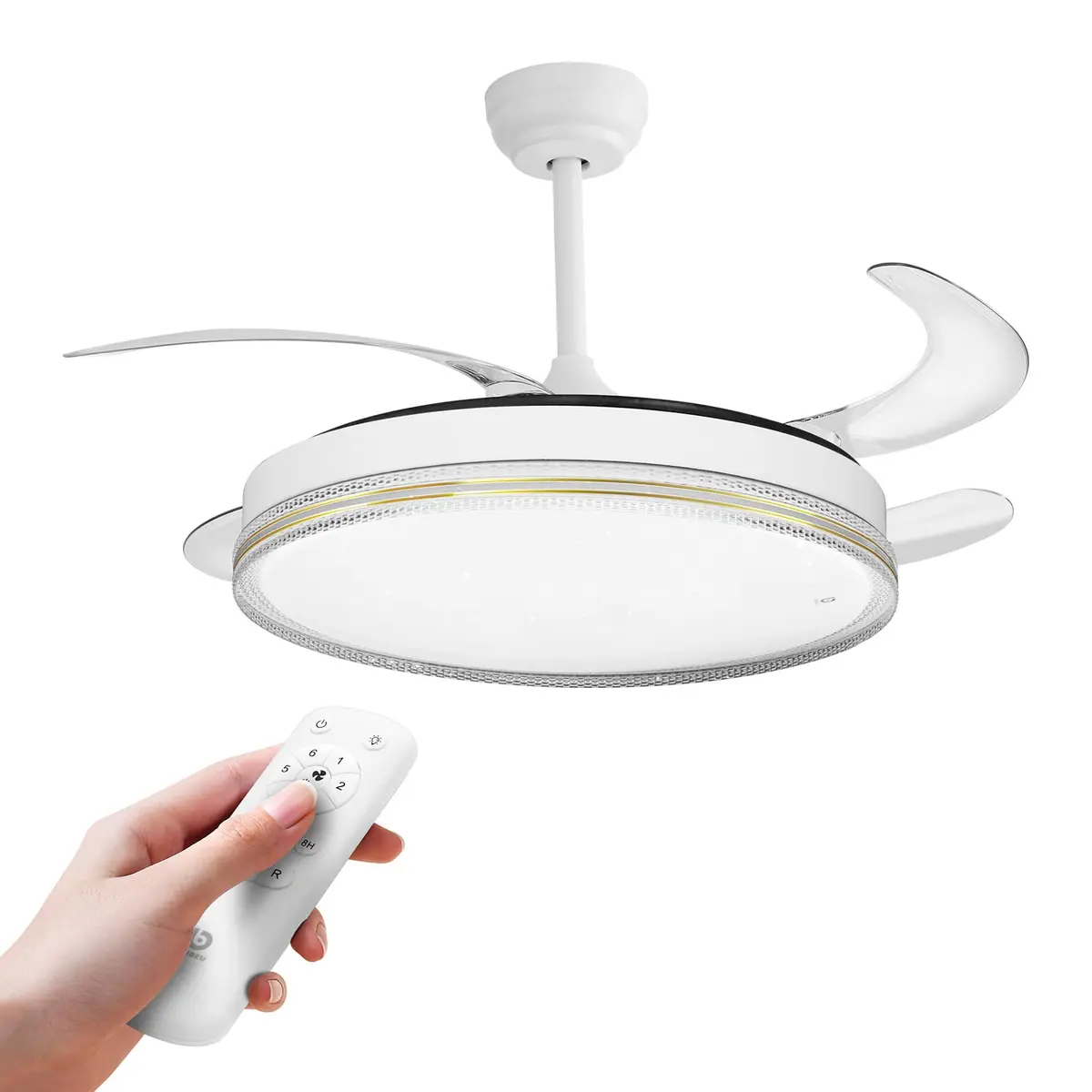 Ventilador de Teto Retratil 42" com Luz LED, Bivolt 110V/220V, Controle Remoto e Temporizador, WKFS008