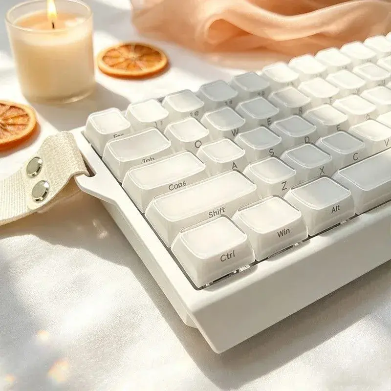 Teclas de Cristal Coreanas e Inglesas com Impressão Lateral para Teclado Mecânico, Layouts 60 75 80 90 100, Cores Rosa, Branco e Azul - 1