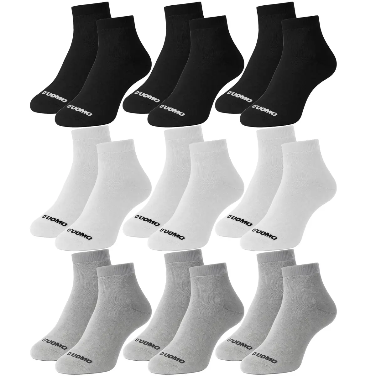 Kit 9 Pares Meia Masculino Cano Médio Punho Canelado Corrida Academia Algodão Premium Duomo