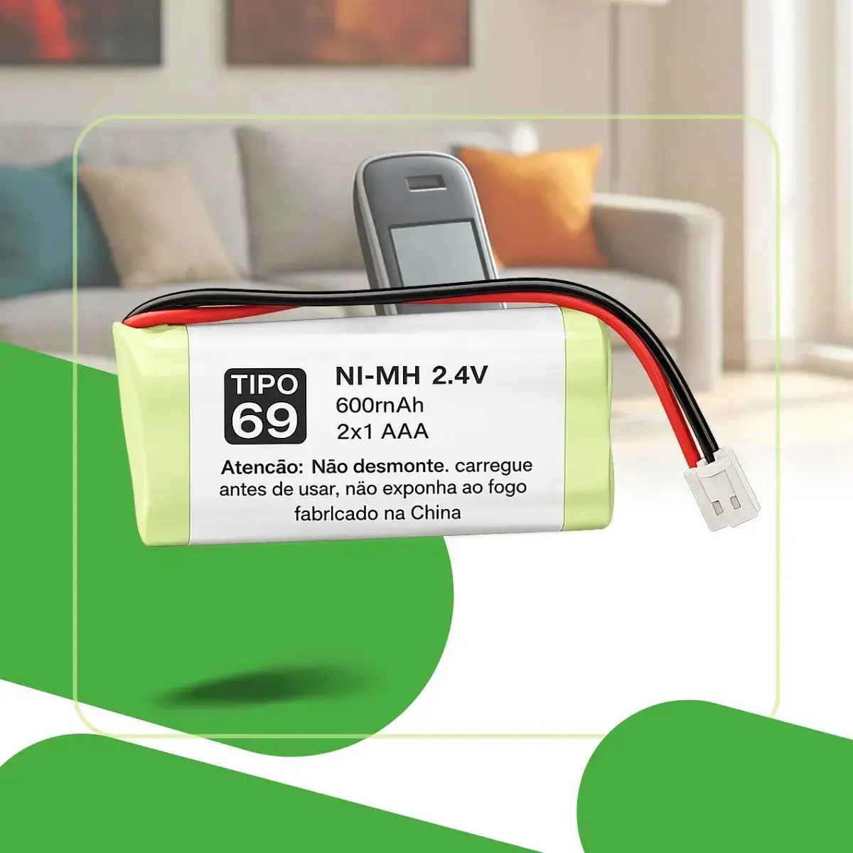 Bateria Telefone Sem Fio AAA 2,4V 600mAh Plug Universal Longa Duração Gurumania - 1