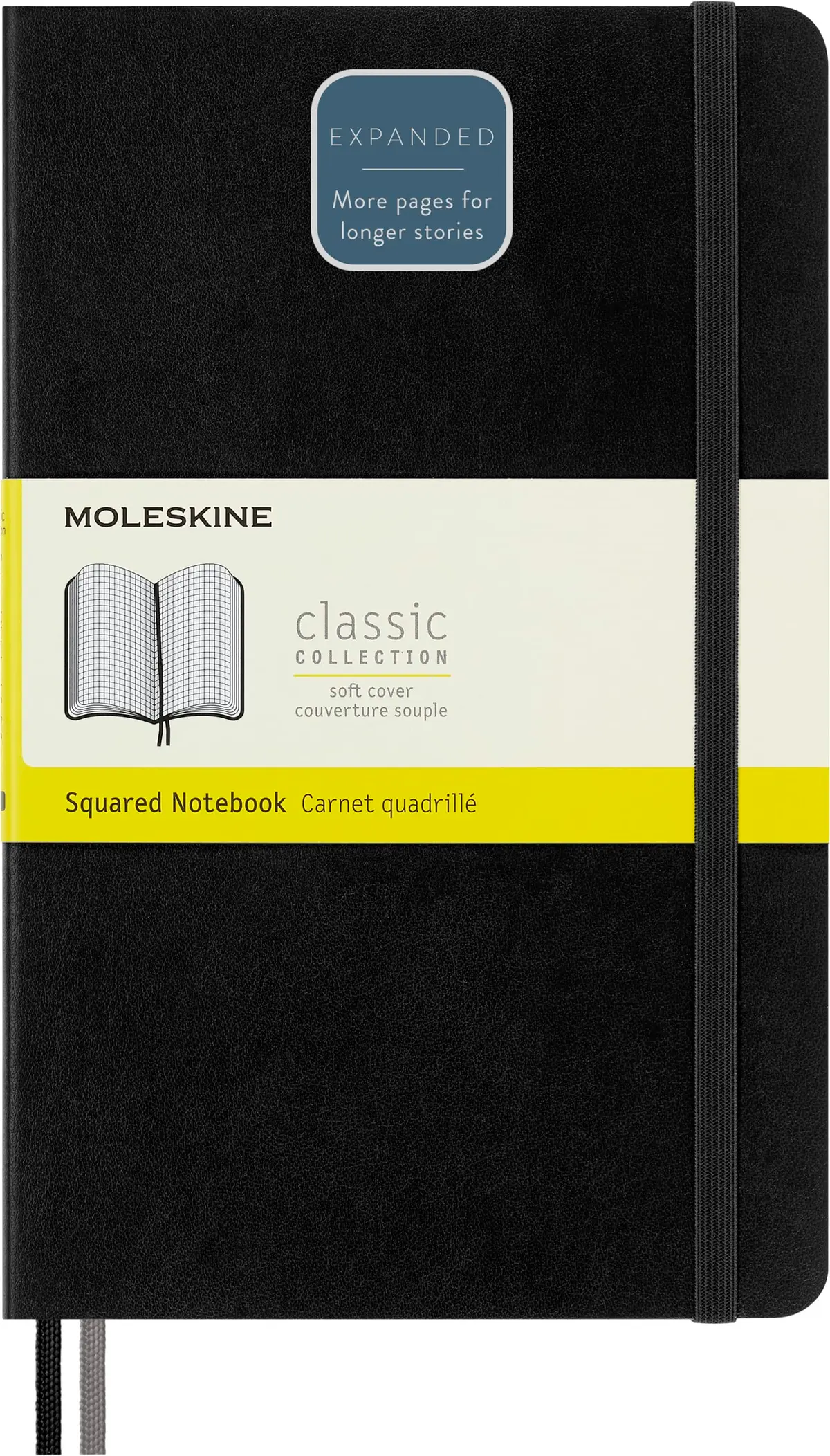 Moleskine Caderno expandido clássico, capa macia, grande (12,7 cm x 21 cm) quadrado/grade, preto, 400 páginas - 1