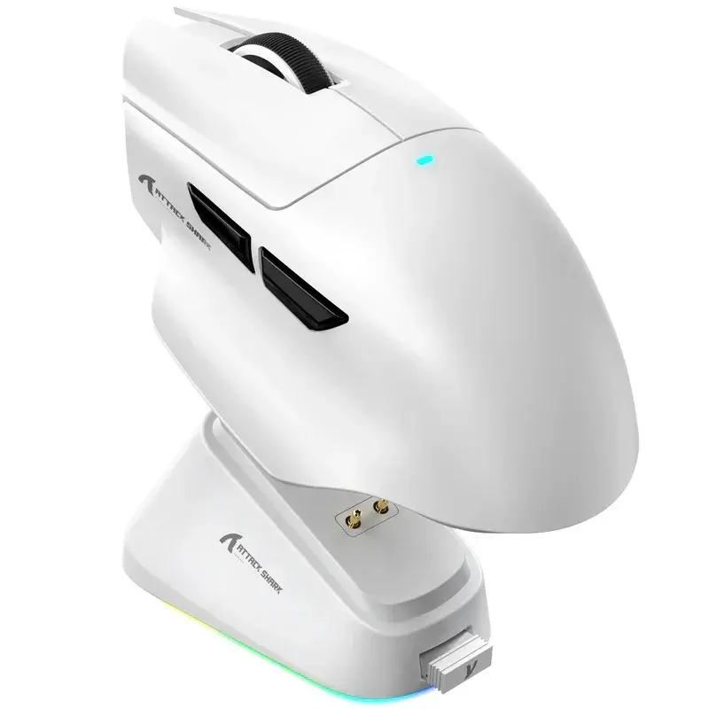 Mouse Gamer Sem Fio Bluetooth ATTACK SHARK V6 25000DPI com Função Macro e Conexão Tri-Modo com Base de Carregamento