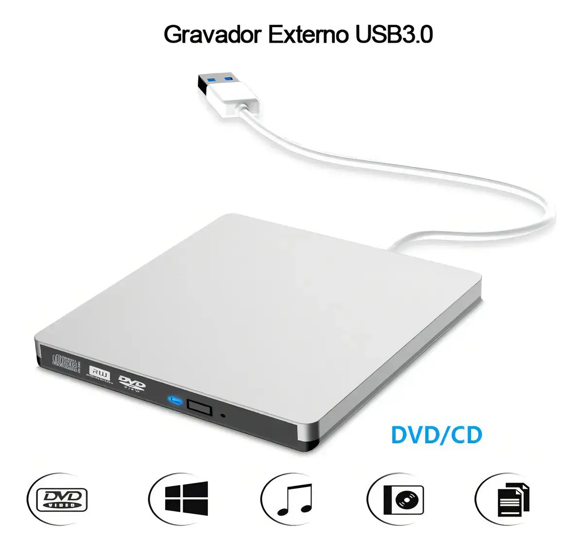 Gravador e Leitor de DVD Externo USB 3.0 Slim para Windows e MacBook thumbnail 4