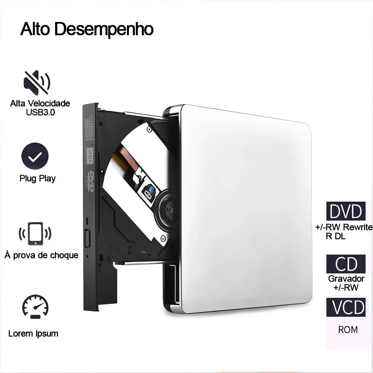 Gravador e Leitor de DVD Externo USB 3.0 Slim para Windows e MacBook thumbnail 5