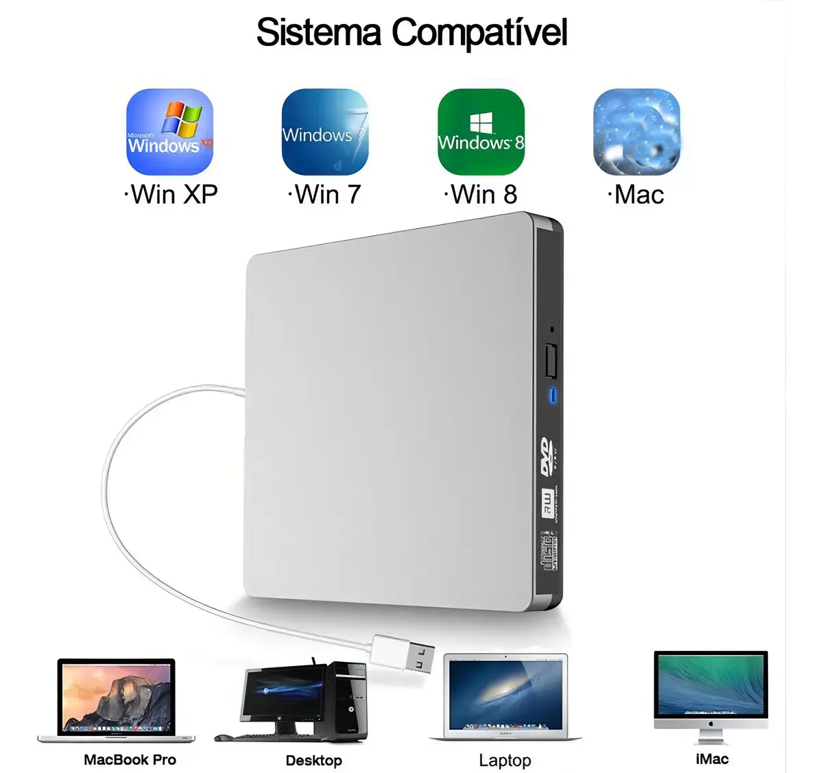 Gravador e Leitor de DVD Externo USB 3.0 Slim para Windows e MacBook thumbnail 6