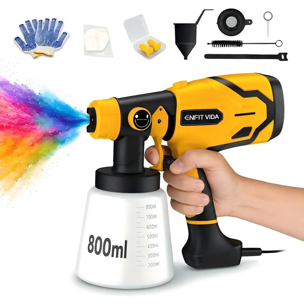 Pistola de Pintura HVLP Portátil 550W 127V, Reservatório 800ml, Cabo 2m com 3 Bicos Latão 1.0/1.8/2.5mm Pulverizador Elétrico de Tinta 3 Modos de Jato para Móveis Paredes Automotivo DIY Decoração Casa
