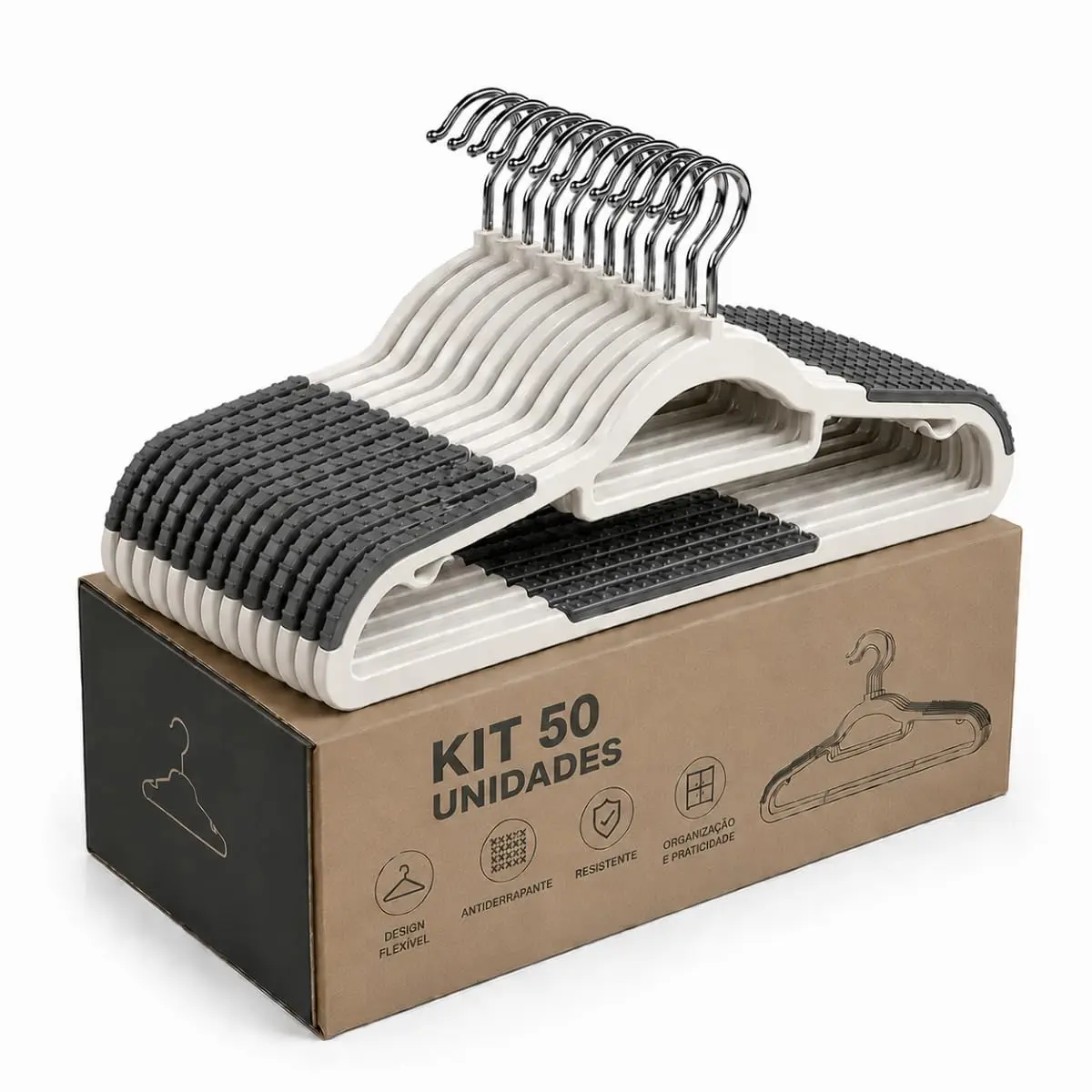 Kit Cabides Adulto Antideslizante para Roupas Tok Gancho 360º Reforçado Resistente (50)