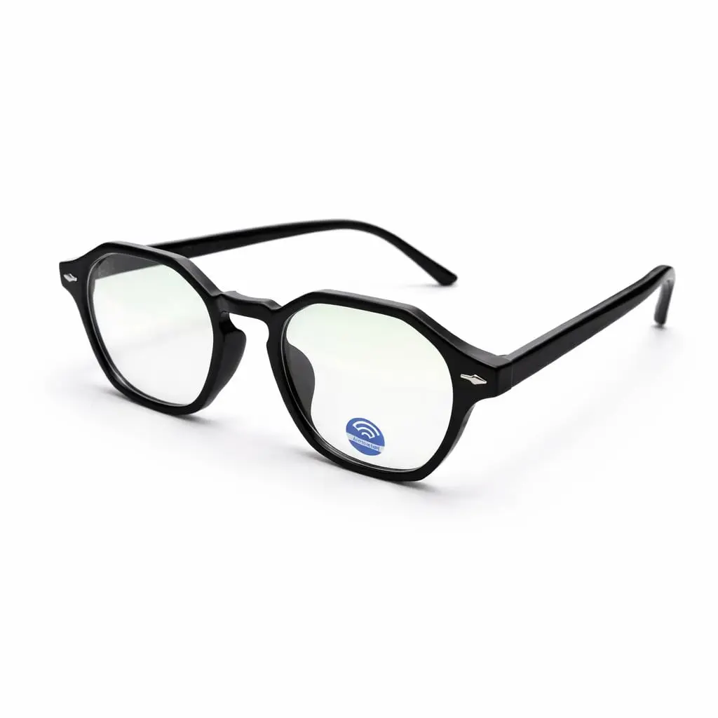 Óculos Com Filtro De Luz Azul Lente Com Proteção Para Telas Para Estudo E Trabalho Armação Preta Hexagonal Redução de Fadiga Ocular e Melhora do Sono DUPIN