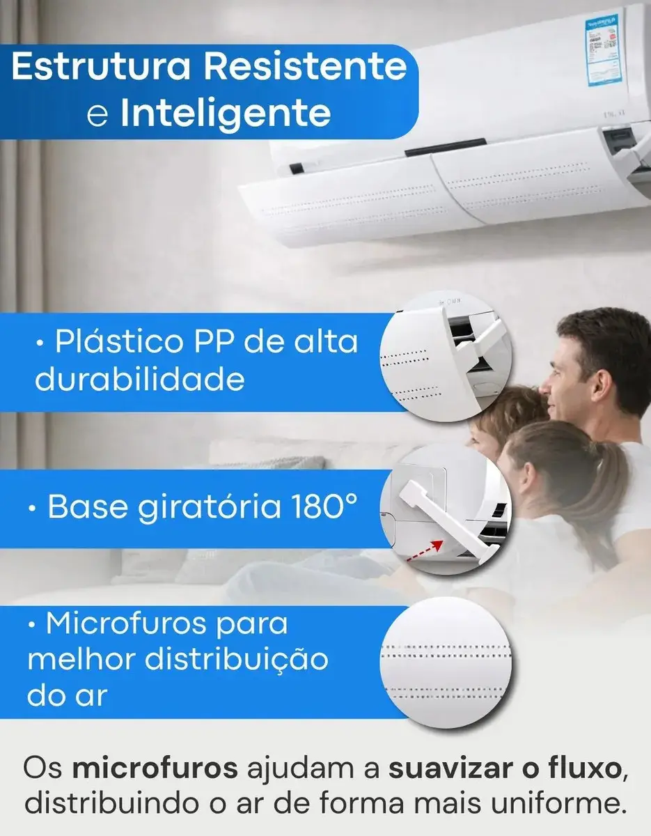 Defletor Ar Condicionado Split Universal Ângulo E Tamanho Ajustável 60cm a 103cm de 7.000 a 30.000 BTU Direcionado De AR Quebra Vento Alinea thumbnail 2