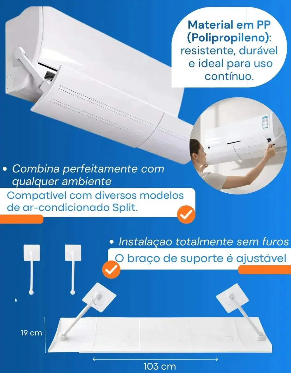 Defletor Ar Condicionado Split Universal Ângulo E Tamanho Ajustável 60cm a 103cm de 7.000 a 30.000 BTU Direcionado De AR Quebra Vento Alinea thumbnail 3