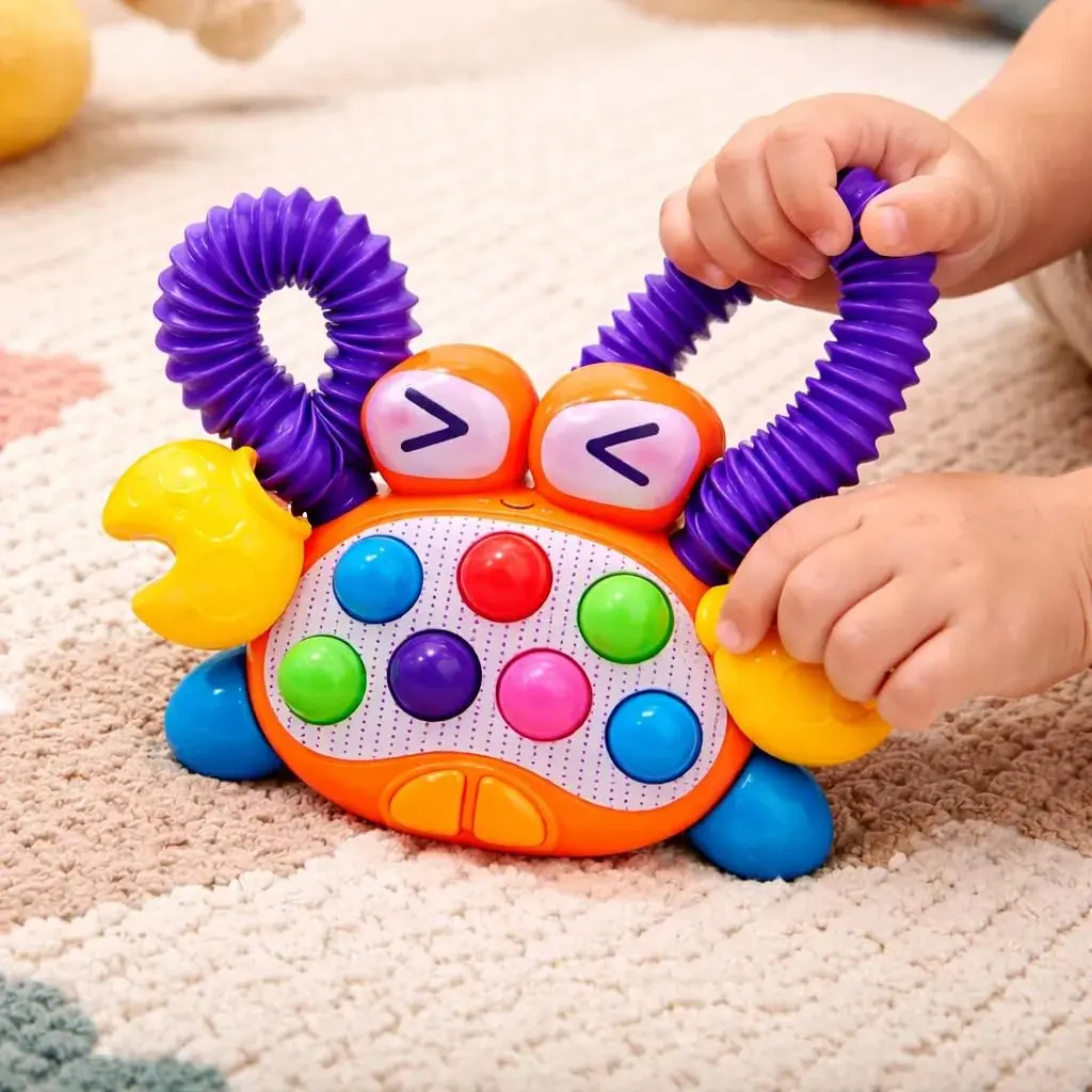 Brinquedo Sensorial Educativo Caranguejo Pop It para Bebê e Criança Estica e Puxa Montessori Desenvolvimento Infantil