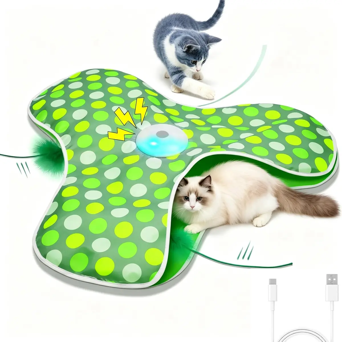 Brinquedos Interativos Para Gatos Recarregáveis, Com Penas Ocultas Que Se Movem, Rato De Verdade Que Chia, Brinquedo Para Gatinhos Ativado Por Toque (verde)