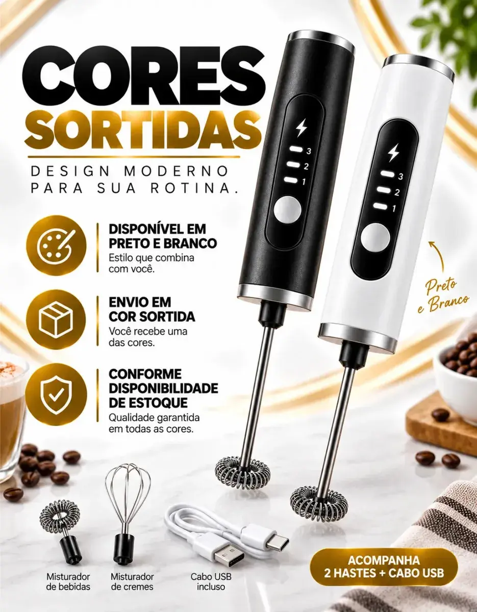 Mini Mixer Misturador De Bebidas Elétrico 2 Em 1 Portátil Recarregável Mexedor De Ovos Leite Whey Café Espuma Shake Drinks Capuccino Suco Blackbom thumbnail 5