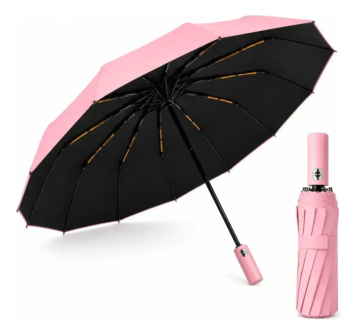 Guarda Chuva Abre E Fecha Automático Reforçado Contra Vento Cor Rosa Do Tecido Liso - 1