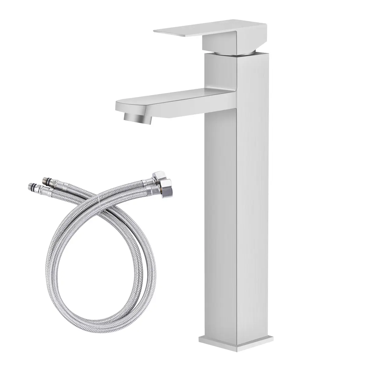 Torneira de Banheiro Bancada, Aço Inox 304 Prata, Quadrada 1/4 Volta