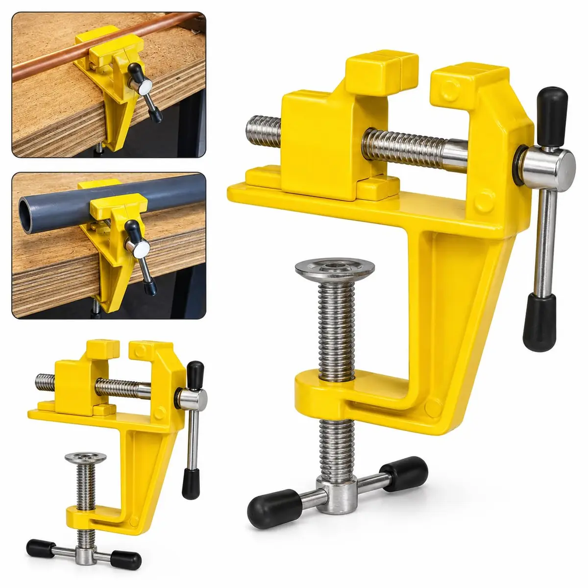 Mini Torno de Bancada 30 mm Morsa Manual Compacta para Fixação de Peças, Ferramenta de Apoio para Hobby, Marcenaria, Reparos, DIY, Madeira, Metal e Plástico, Amarelo - 1