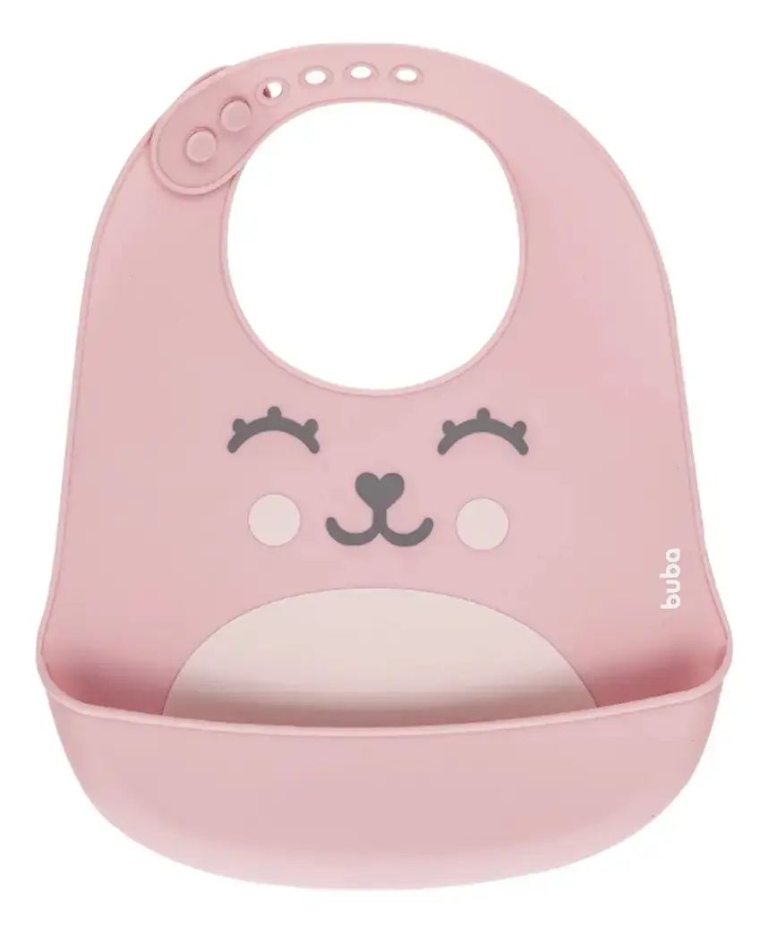 Babador Em Silicone Com Pega-migalhas Rosa Gumy Buba