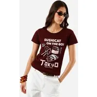 camiseta feminina de algodão estampada vinho - 1