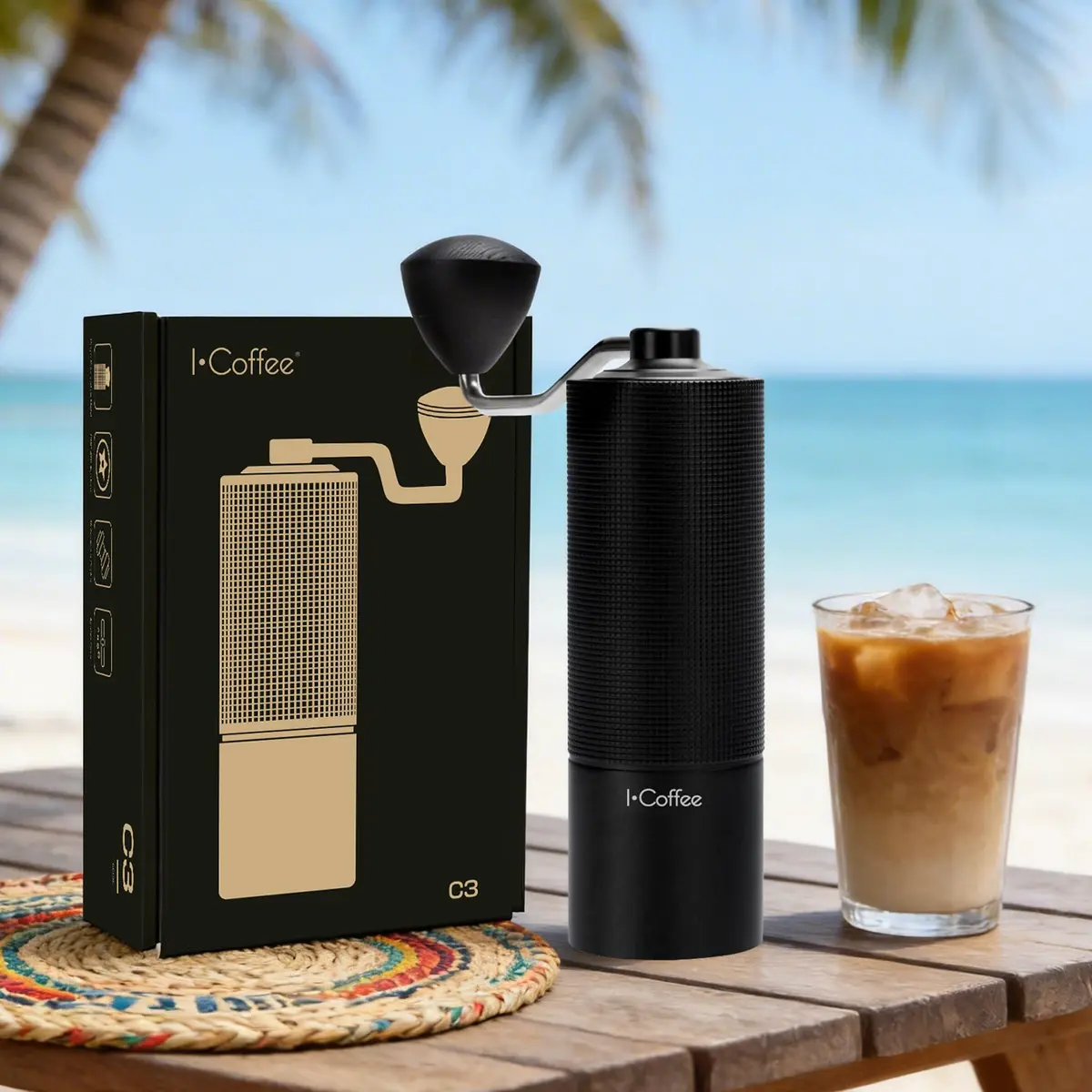 iCoffee C3S Moedor de Café Compacto Manual Inox, Ajuste Moagem, 20g | Mandril de retificação CNC