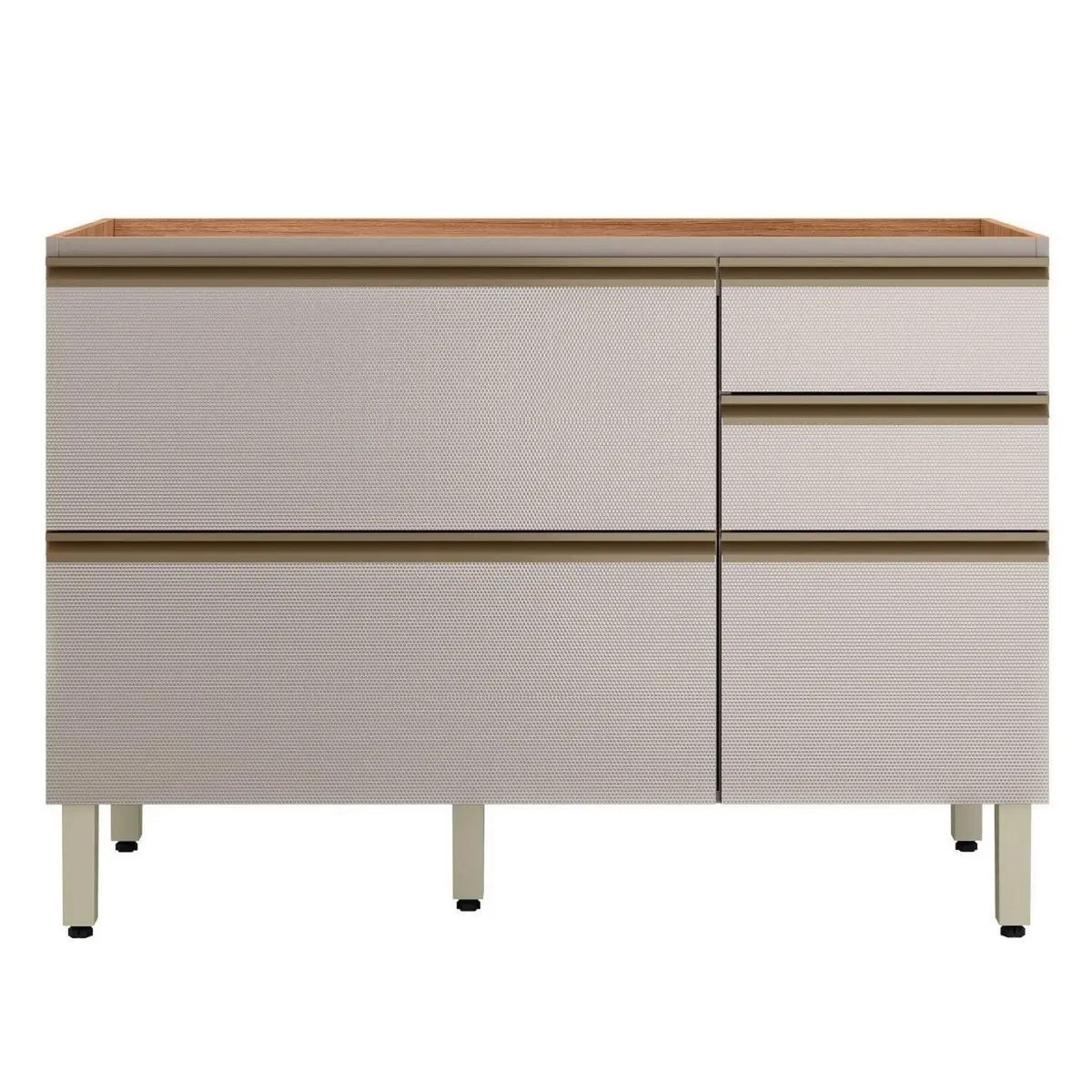 Balcão para Pia 1 Porta Basculante 4 Gavetas MDF Nude Prime 120cm Proença Nogueira/Nude Prime