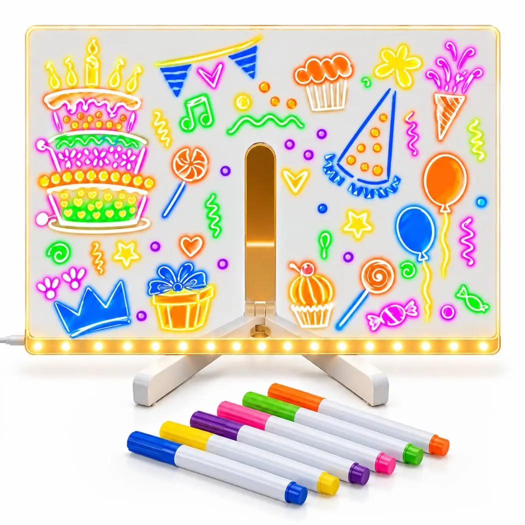 Quadro LED Luminoso, 20x30cm, com 7 Canetinhas Neon, Suporte e Cabo USB, para Mensagens e Desenhos Personalizados, Iluminação Decorativa, Presente para Crianças