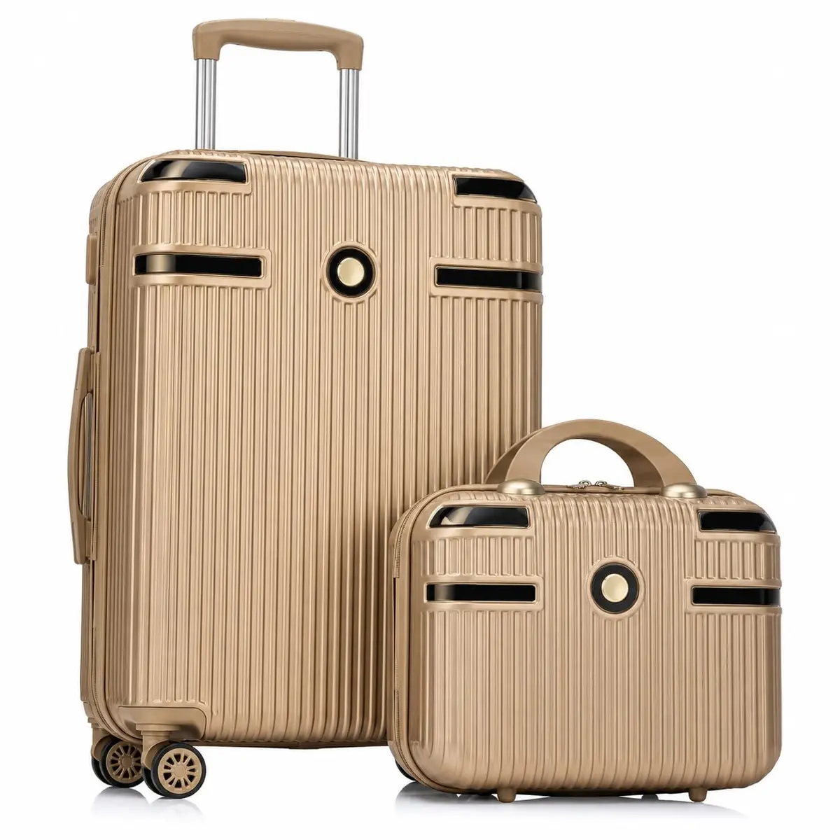 Mala de Bordo 10kg com Frasqueira Expansível, Ouro | Mala de Viagem Leve e Resistente, Aprovada ANAC, Bagagem de Mão, 4 Rodas Duplas 360°, Cadeado TSA, Porta-Copos, Alça Lateral