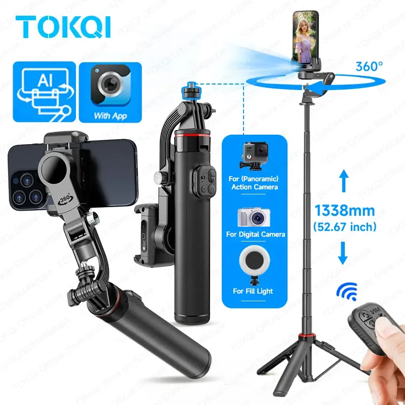 Estabilizador gimbal portátil de rastreamento facial C22 AI 360 ° Tripé giratório para selfie stick para celular, parafuso de 1/4 '' para câmera