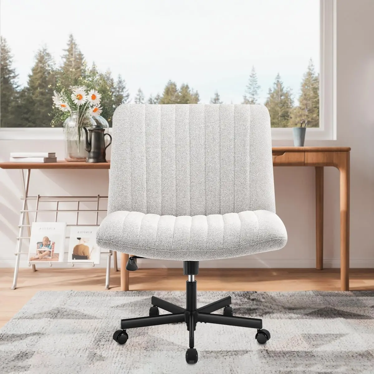 Cadeira de Escritório Python Fly Leisure, Assento Extra Grande e Largo em Tecido (Cinza)