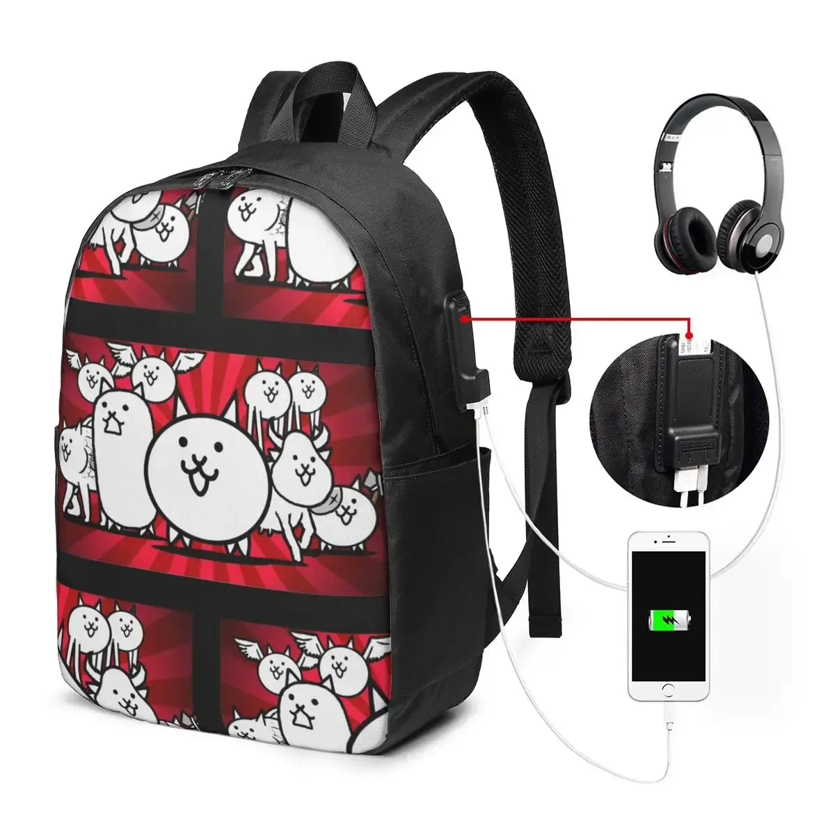 Mochila Nyanko Great War Battle Cats, bolsa de viagem para notebook, bolsa escolar para estudantes universitários, bolsa de ombro para laptop para homens e mulheres