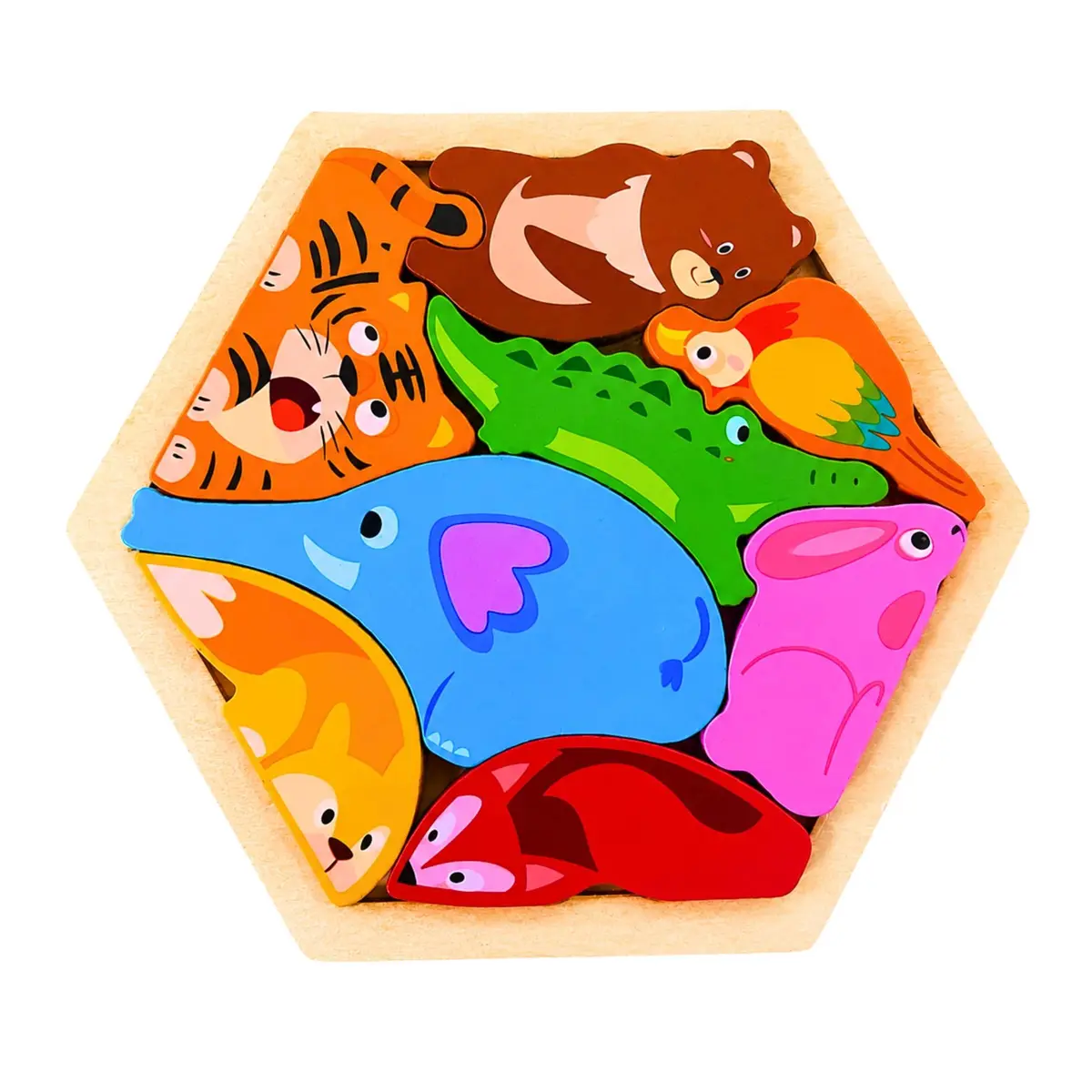 Quebra Cabeça 3D Montessori Brinquedo Infantil de Madeira, Animais 1 | Coordenação Motora e Estimula a Criatividade