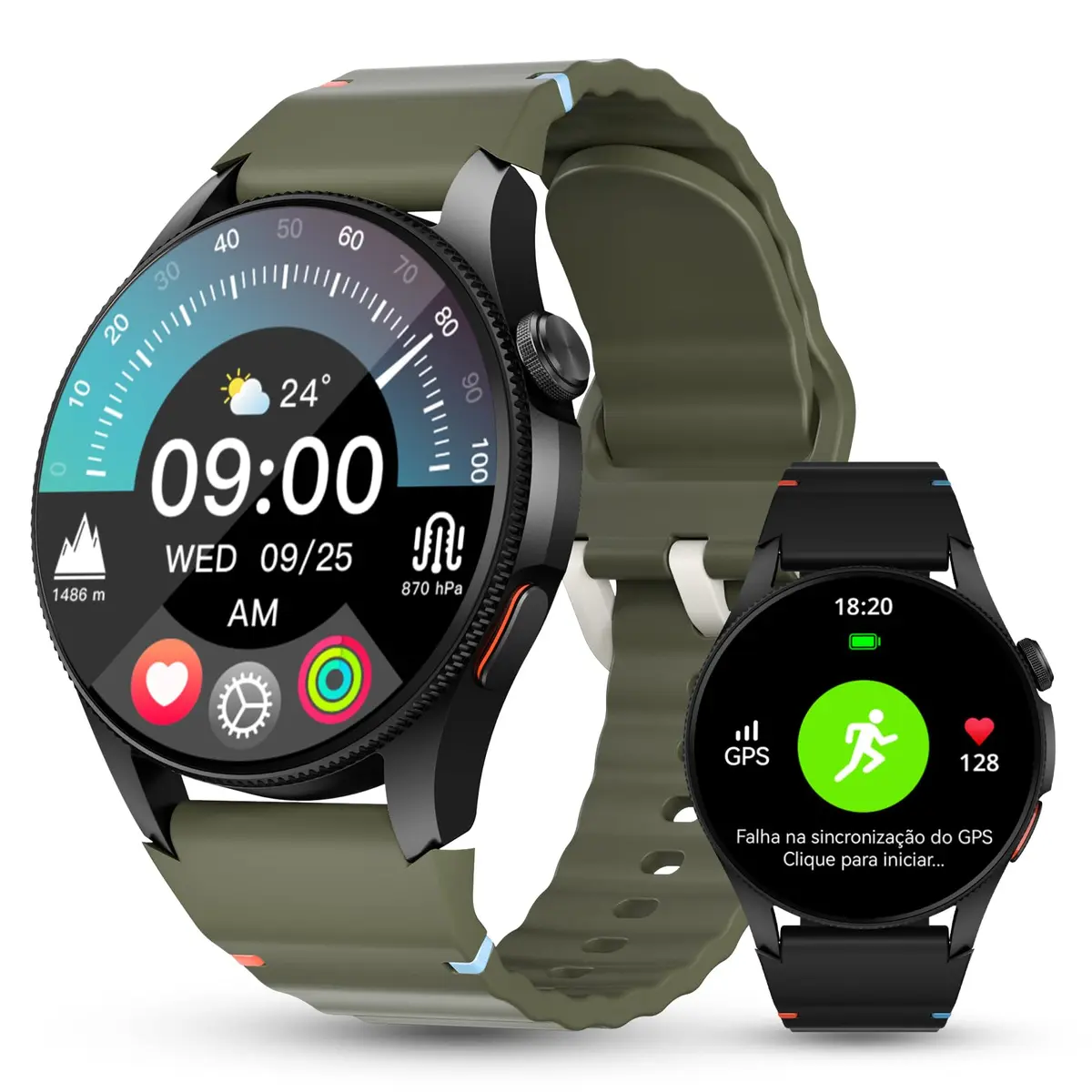 Relógio inteligente Aurafit Smartwatch Masculino Feminino, Atender/Fazer Chamada Altímetro/Barômetro/Bússola, à Prova D'água 3 ATM, GPS, Mais de 150 Modos Esportivos, Com IOS e Android 2 Pulseiras - 1