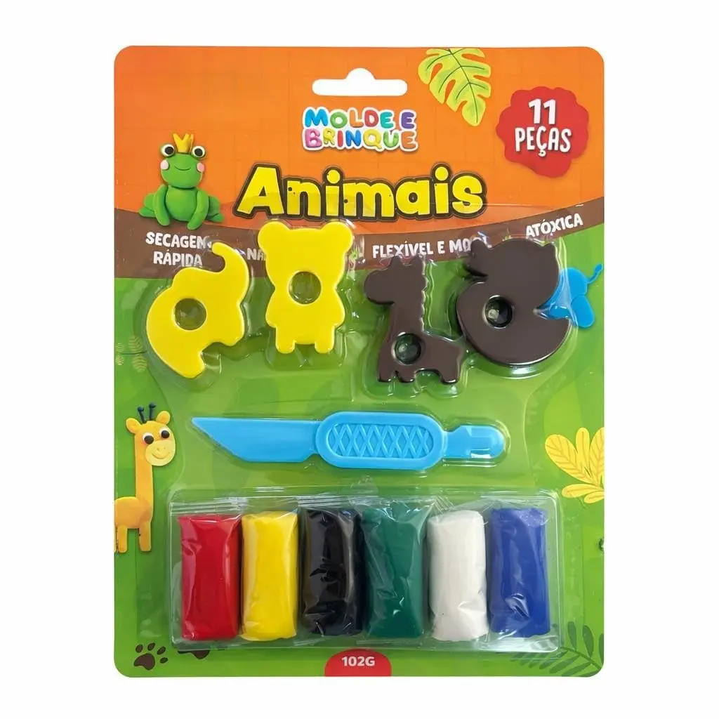 Kit Massinha de Modelar Animais, 11 Peças, 6 Cores