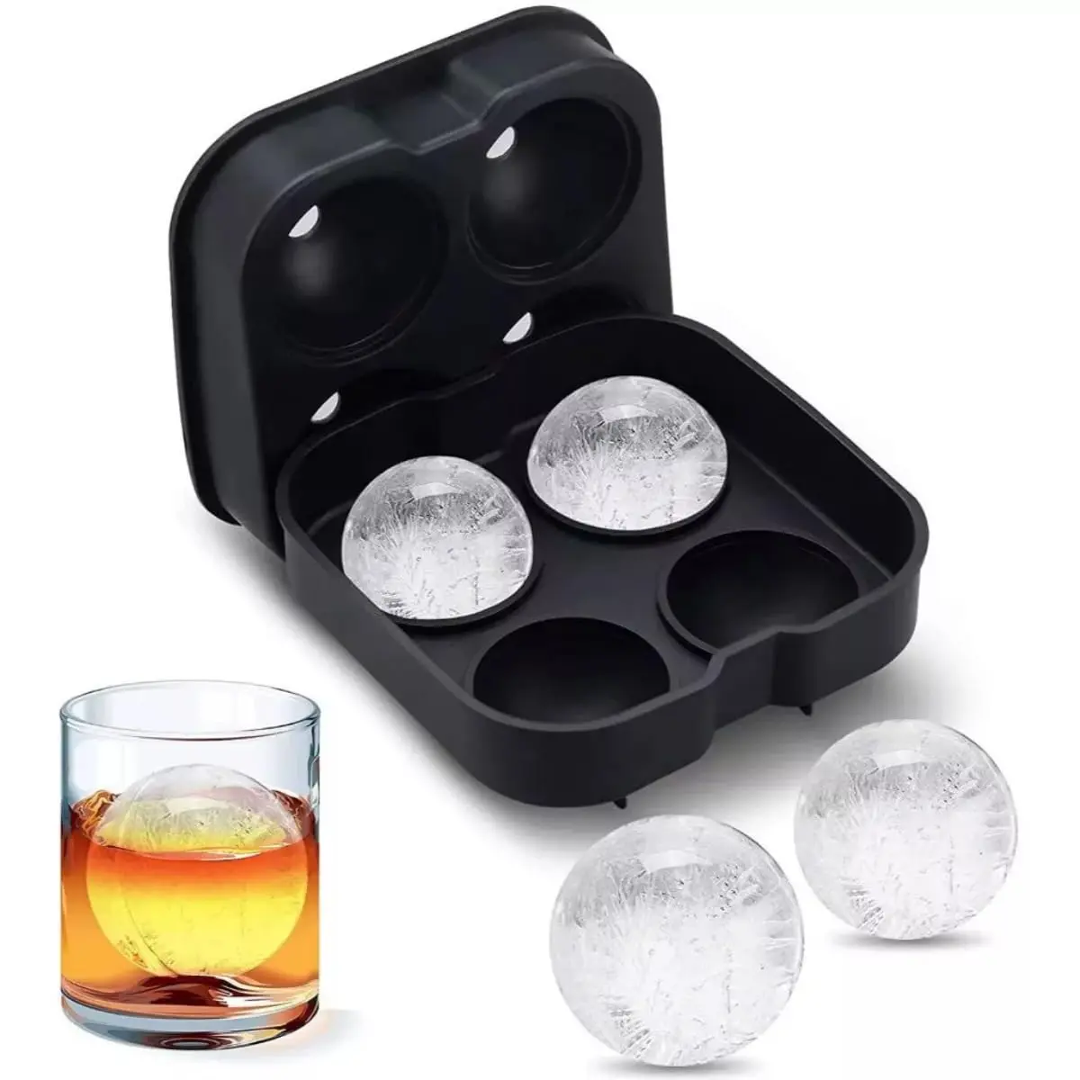 Forma de Gelo em Silicone Premium 4 Esferas Tipo ICE Ball para Whisky Gin Bourbon Bebidas Reutilizável Livre BPA Fácil de Remover Derretimento Lento Durável Flexível Cores Variadas - 1
